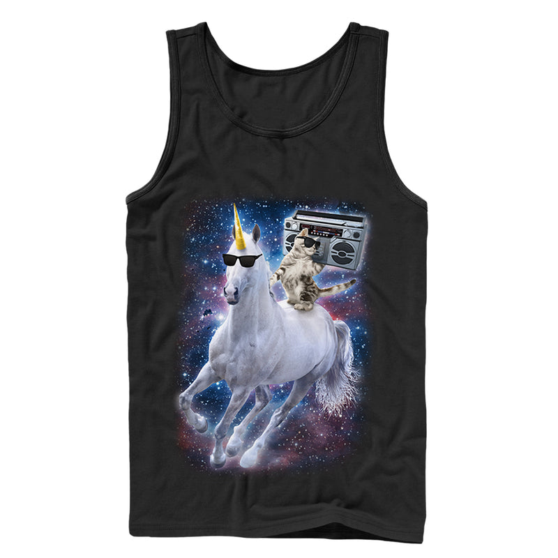 Men's Lost Gods Boombox Cat and Unicorn Space Song Tank Top