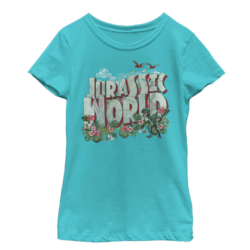 Girl's Jurassic World Greetings From Paradise T-Shirt