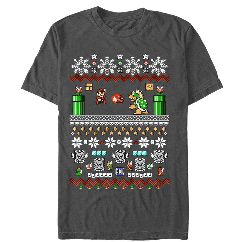 Men's Nintendo Ugly Christmas Mario and Bowser T-Shirt