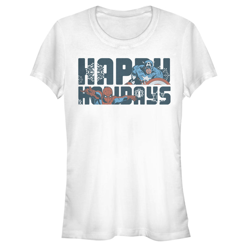 Junior's Marvel Happy Holiday Heroes T-Shirt