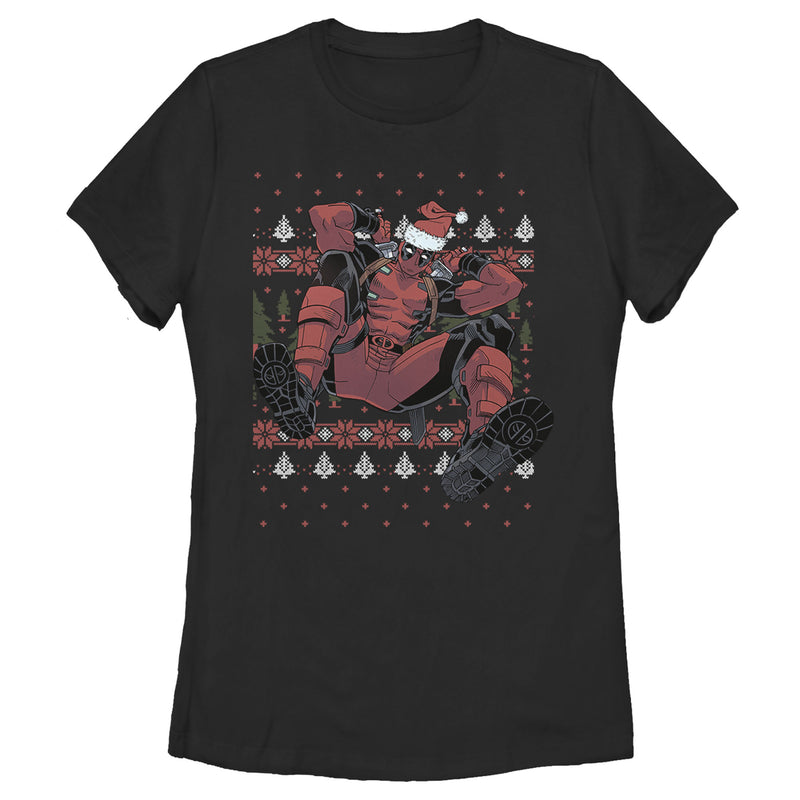 Women's Marvel Deadpool Santa Hat Ugly Sweater Holiday T-Shirt