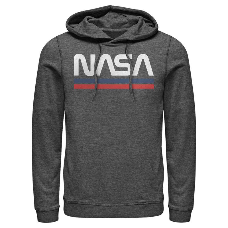 Men's NASA Stripe Minimal Logo Vintage Pull Over Hoodie