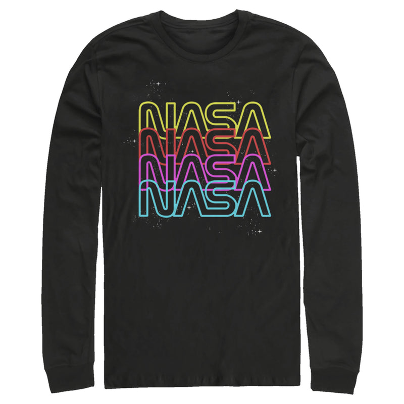 Men's NASA Neon Rainbow Repeat Text Logo Long Sleeve Shirt
