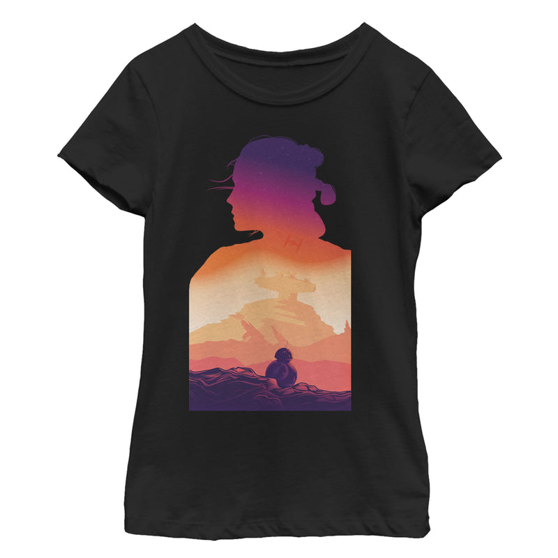 Girl's Star Wars Forces of Destiny Rey Sunset Silhouette T-Shirt
