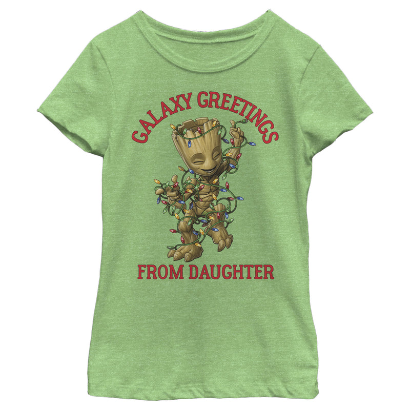 Girl's Marvel Christmas Groot Galaxy Greetings Daughter T-Shirt