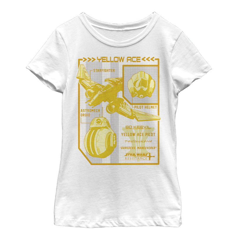 Girl's Star Wars Resistance Yellow Ace Schematic Detail T-Shirt