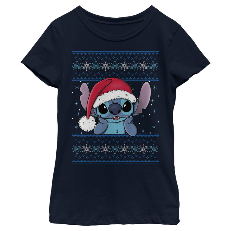 Girl's Lilo & Stitch Santa Hat Ugly Sweater T-Shirt