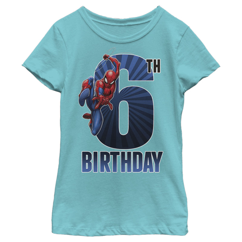 Girl's Marvel Spider-Man Swinging 6th Birthday T-Shirt