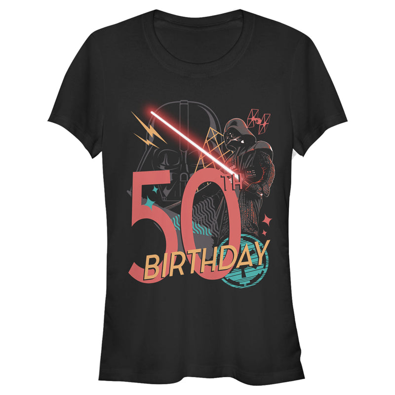 Junior's Star Wars Darth Vader 50th Birthday Abstract Background T-Shirt
