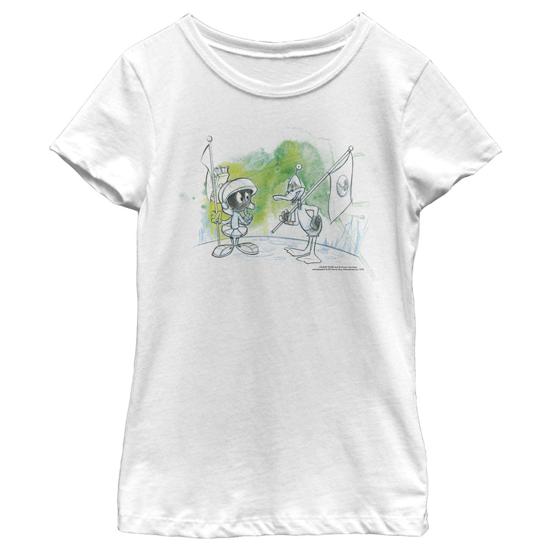 Girl's Looney Tunes Marvin The Martian and Daffy Duck Watercolor T-Shirt