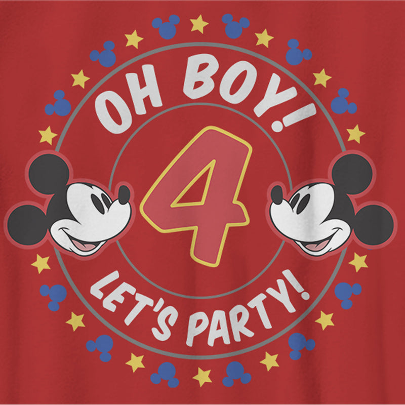 Boy's Mickey & Friends 4th Birthday Oh Boy Let's Party Mickey T-Shirt