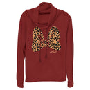 Junior's Mickey & Friends Cheetah Print Minnie Mouse Bow Cowl Neck Sweatshirt