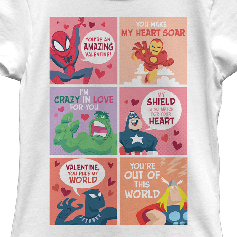 Girl's Marvel Avengers Cartoon Valentines T-Shirt
