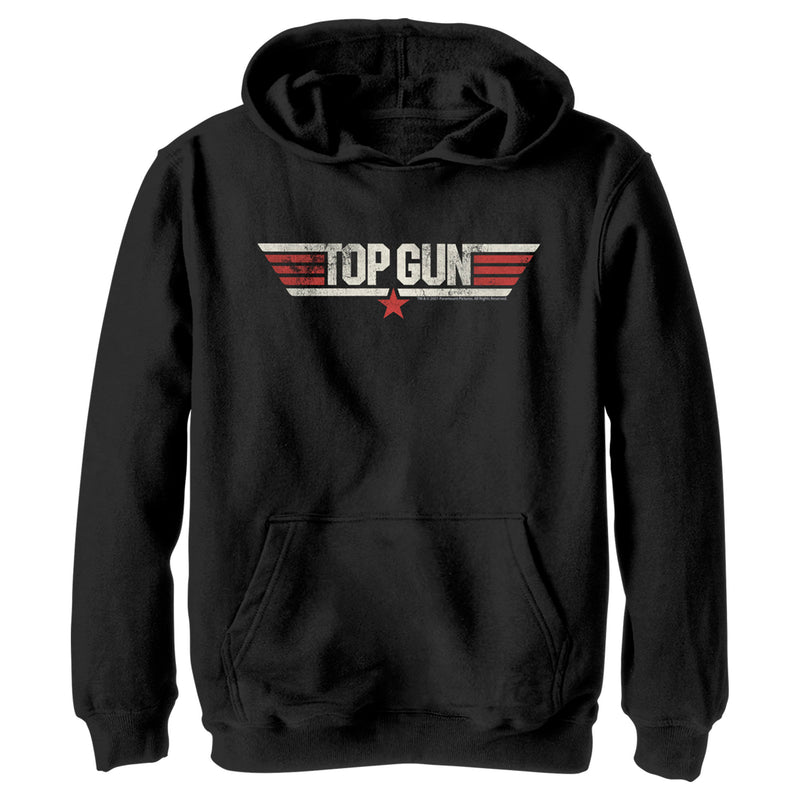 Boy's Top Gun Logo Distressed Pull Over Hoodie