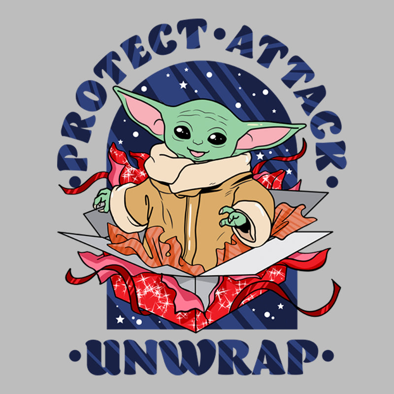 Men's Star Wars: The Mandalorian Christmas The Child Protect Attack Unwrap T-Shirt
