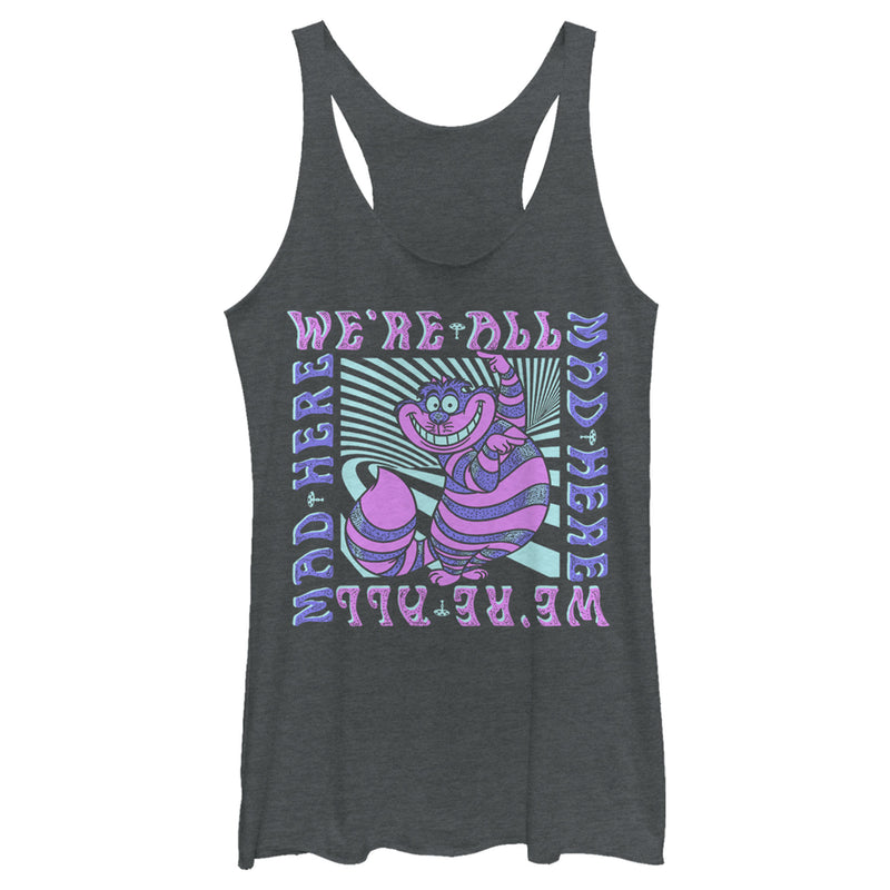 Women's Alice in Wonderland We're All Mad Here, Cheshire Cat Racerback Tank Top
