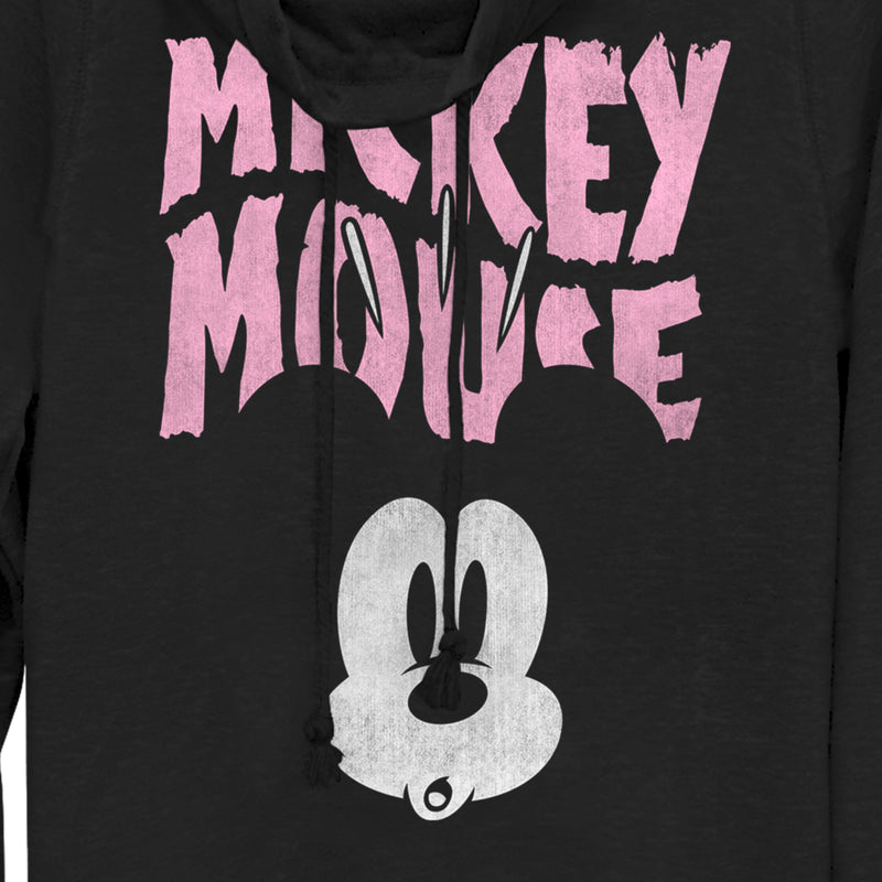 Junior's Mickey & Friends Surprised Pink Logo Cowl Neck Sweatshirt