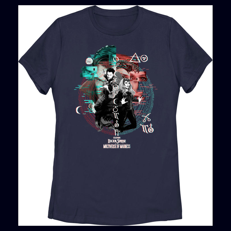 Women's Marvel Doctor Strange in the Multiverse of Madness Wanda and Strange Glitch T-Shirt