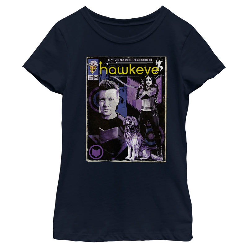 Girl's Marvel Hawkeye Bishop and Lucky the Pizza Dog Comic Cover T-Shirt