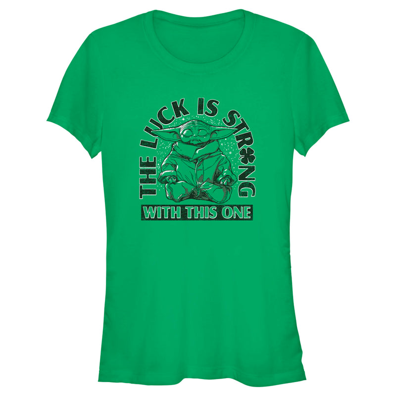 Junior's Star Wars: The Mandalorian St. Patrick's Day Grogu The Luck is Strong with this One T-Shirt
