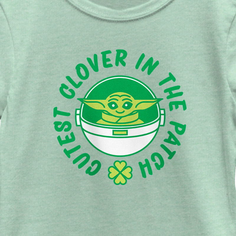 Girl's Star Wars: The Mandalorian St. Patrick's Day Grogu Cutest Clover in the Patch T-Shirt