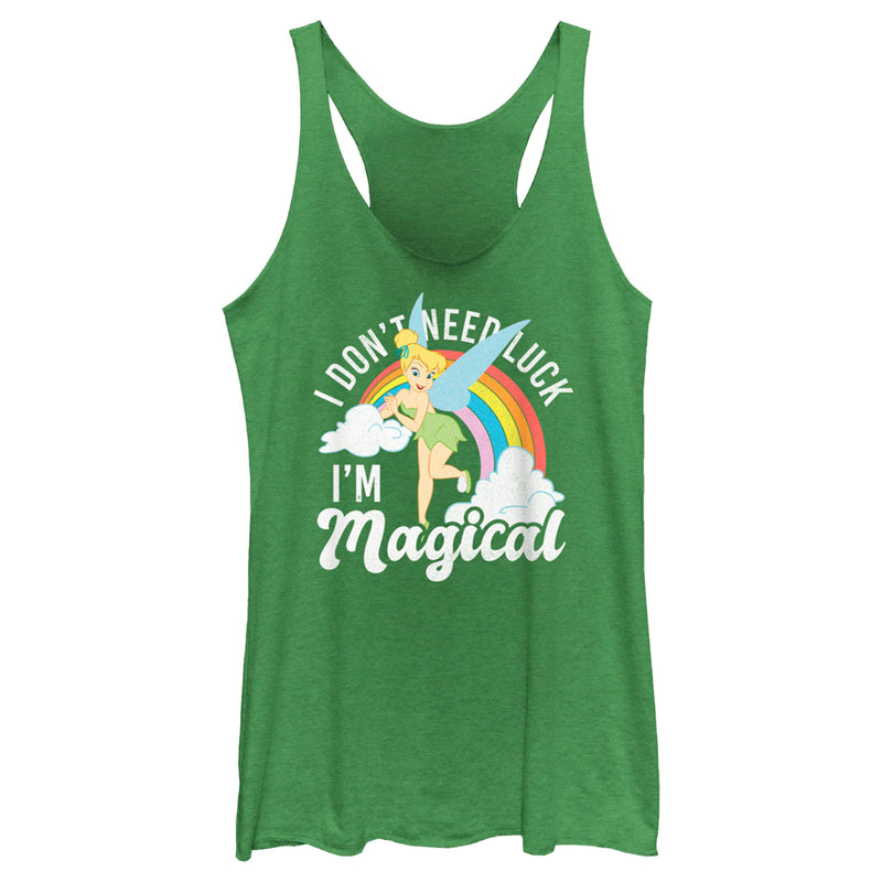 Women's Peter Pan St. Patrick's Day Tinkerbell I Don't Need Luck I'm Magical Racerback Tank Top