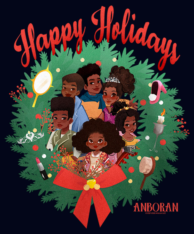 Girl's Anboran Happy Holidays Group Wreath T-Shirt
