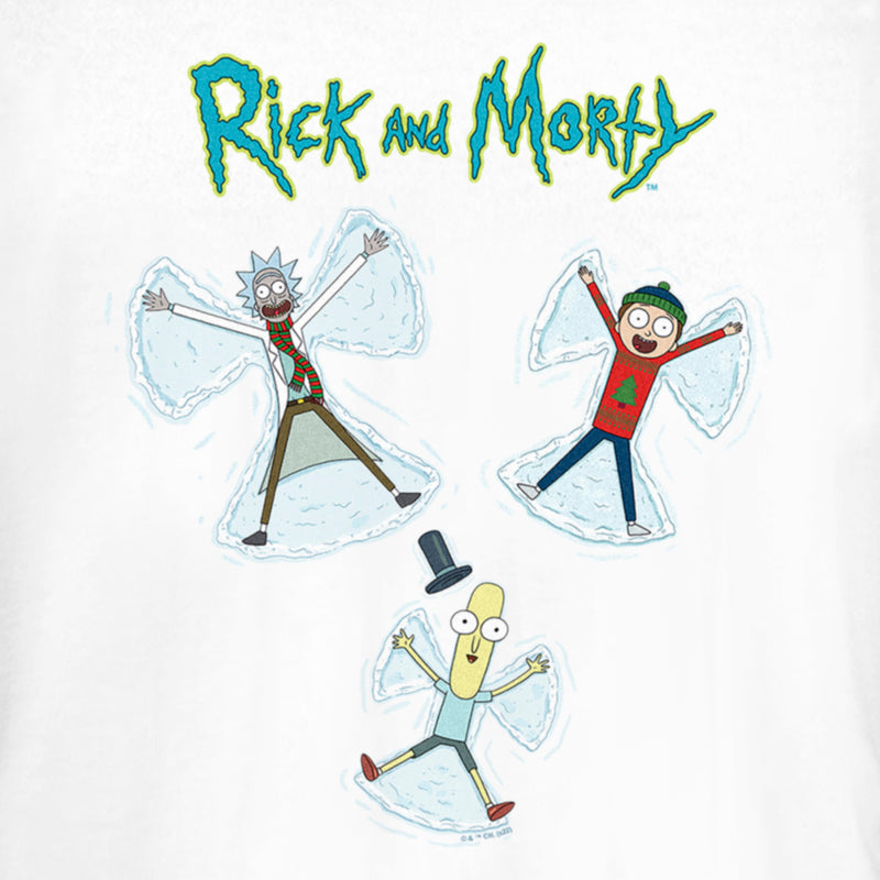 Junior's Rick and Morty Christmas Snow Angels T-Shirt