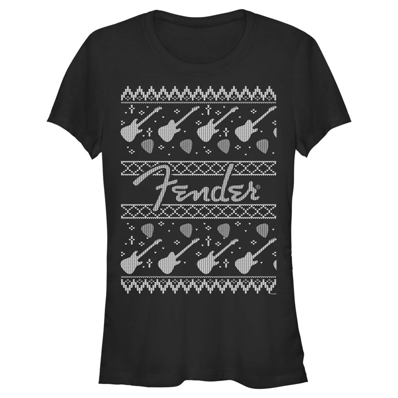 Junior's Fender Christmas Black and White Logo T-Shirt