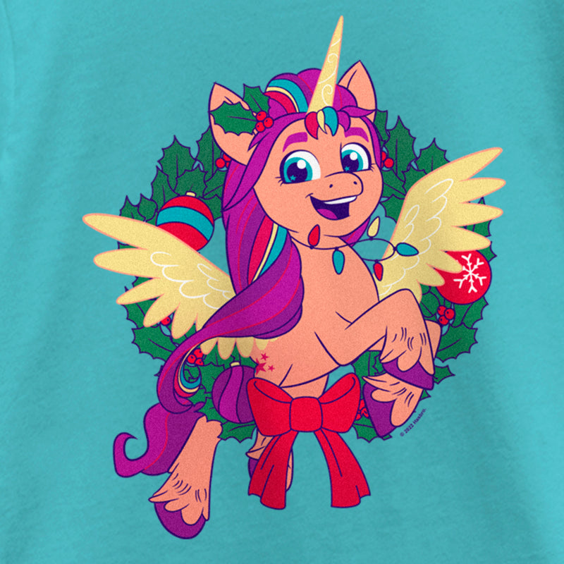 Girl's My Little Pony: A New Generation Sunny Starscout Christmas Wreath T-Shirt