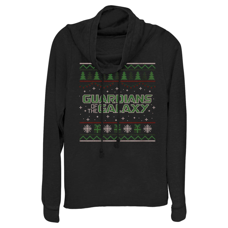 Junior's Guardians of the Galaxy Holiday Special Christmas Sweater Print Cowl Neck Sweatshirt