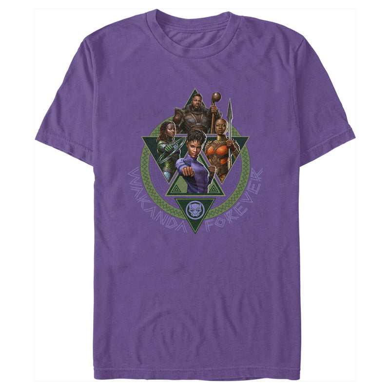 Men's Black Panther: Wakanda Forever Character Portrait Triangles T-Shirt