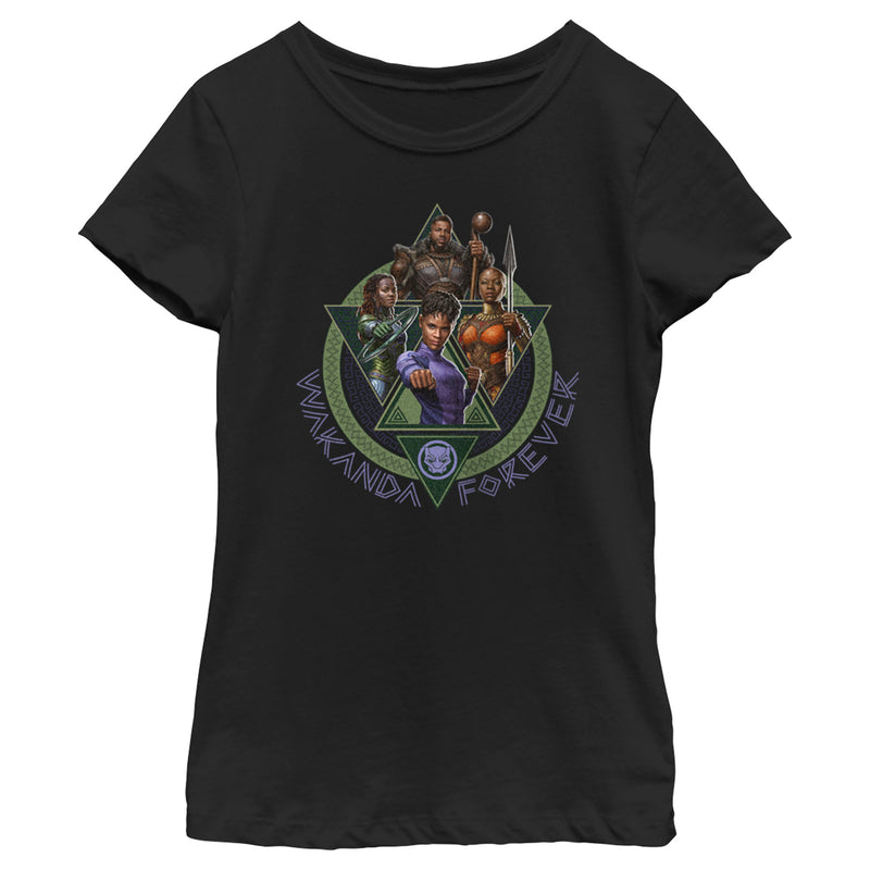 Girl's Black Panther: Wakanda Forever Character Portrait Triangles T-Shirt