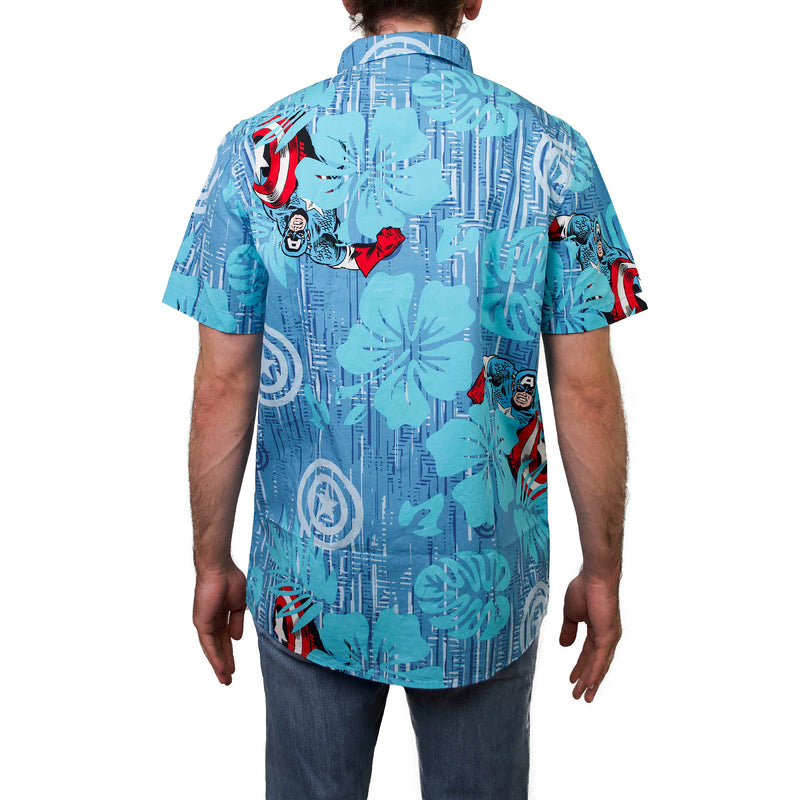 Men's Marvel Captain America Hawaiian Print Button Down Shirt
