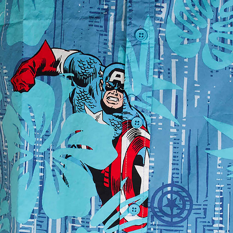 Men's Marvel Captain America Hawaiian Print Button Down Shirt