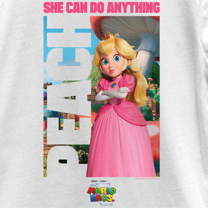 Girl's The Super Mario Bros. Movie Peach She Can Do Anything Poster T-Shirt