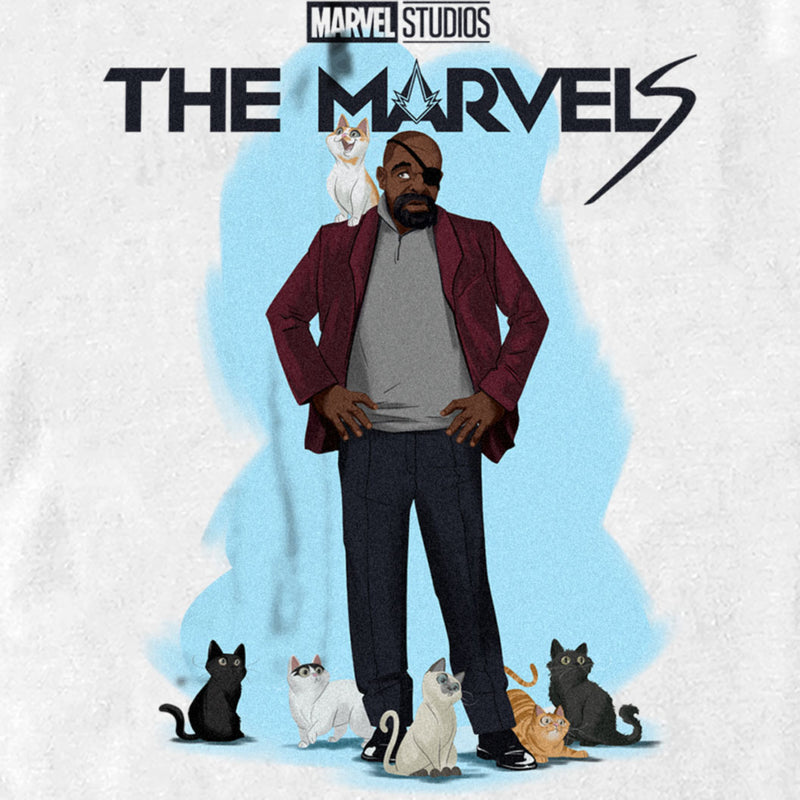 Men's The Marvels Nick Fury and Cats T-Shirt