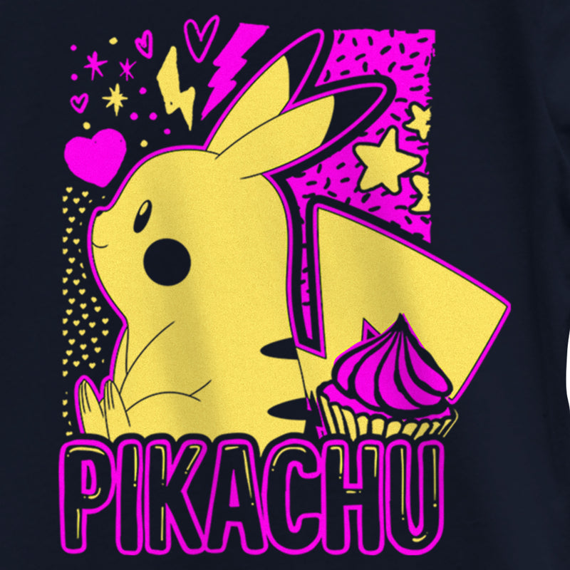 Girl's Pokemon Pikachu Sweet Cupcake Neon T-Shirt