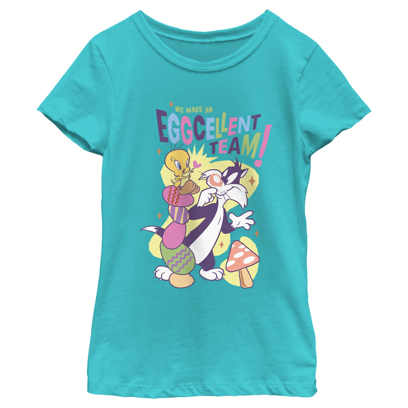 Girl's Looney Tunes Easter Tweety and Sylvester We Make an Eggcellent Team T-Shirt