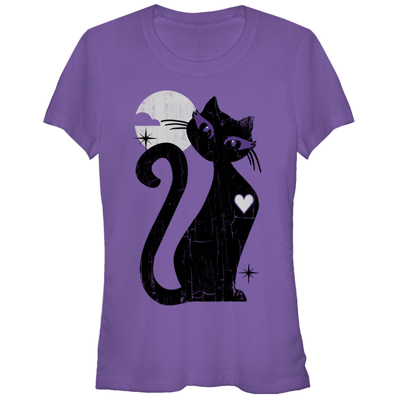 Junior's Lost Gods Halloween Full Moon Cat Heart T-Shirt