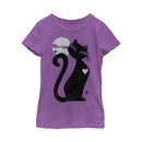 Girl's Lost Gods Halloween Full Moon Cat Heart T-Shirt