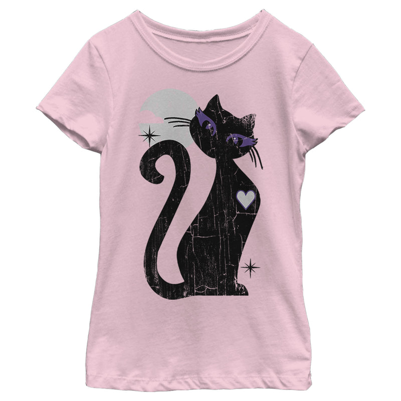 Girl's Lost Gods Halloween Full Moon Cat Heart T-Shirt
