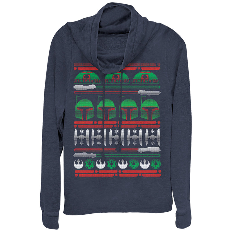 Junior's Star Wars Ugly Christmas Boba Fett Cowl Neck Sweatshirt