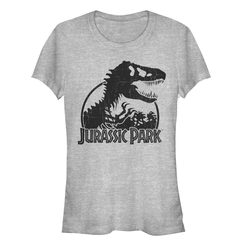 Junior's Jurassic Park Dino Skeleton Silhouette Logo T-Shirt