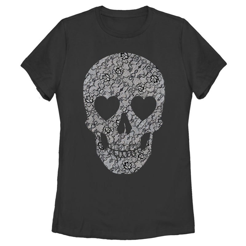 Women's Lost Gods Lace Print Heart Skull T-Shirt