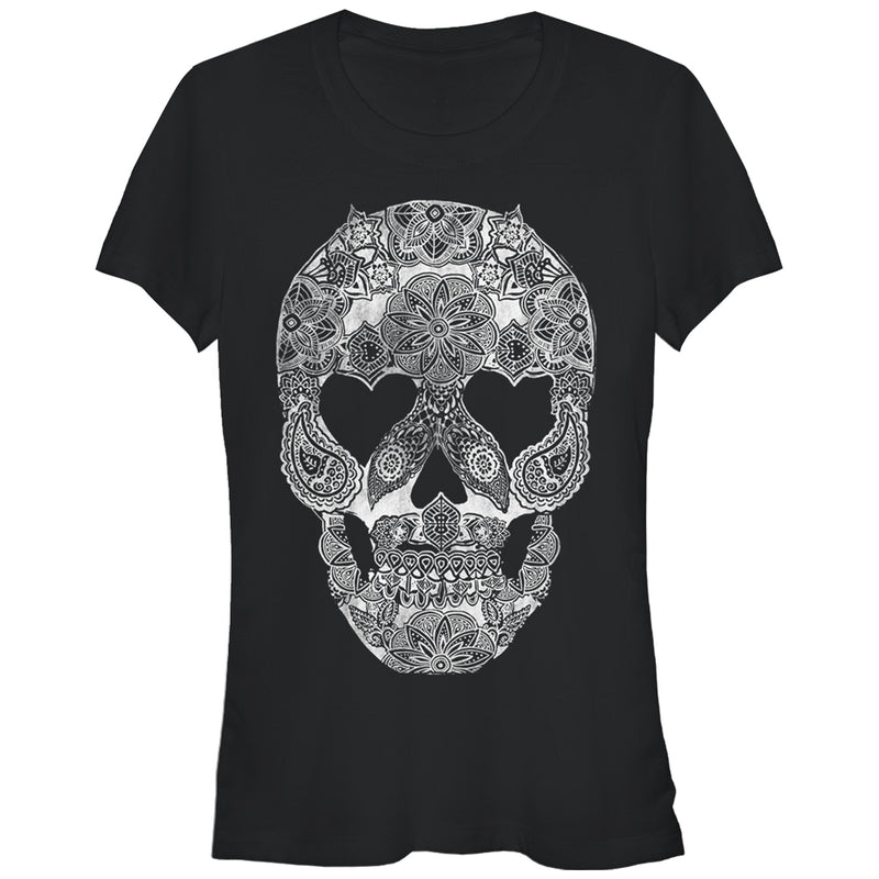 Junior's Lost Gods Henna Grinning Skull Print T-Shirt