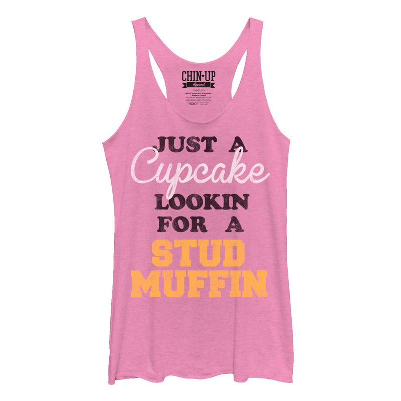 Women's CHIN UP Valentine Cupcake Looking for Stud Muffin Racerback Tank Top