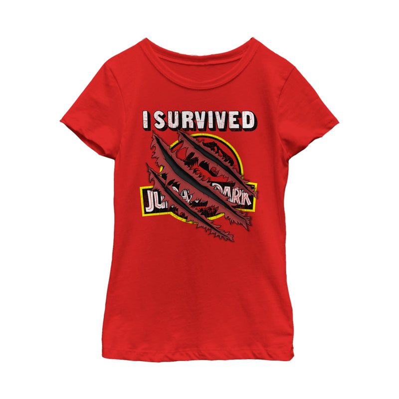 Girl's Jurassic Park I Survived The Island, Raptor Claw Tear T-Shirt