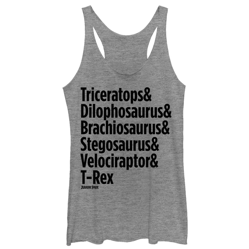 Women's Jurassic Park Triceratops and Dilophosaurus Racerback Tank Top