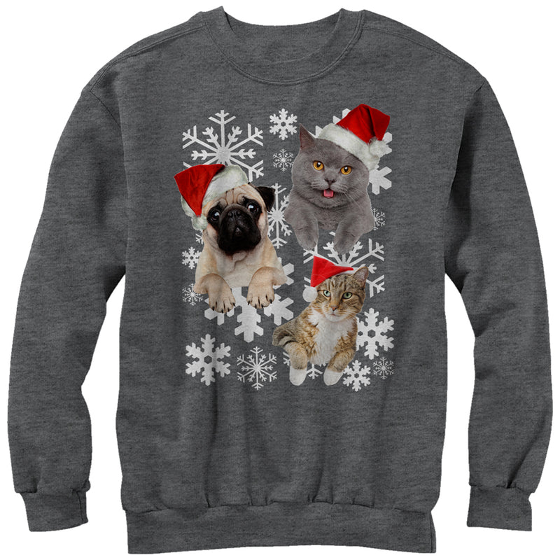 Men's Lost Gods Ugly Christmas Cat Dog Snowflake Sweatshirt